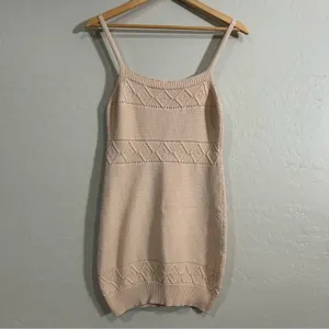 Hello Molly Knit Mini Dress Beige Cotton Bodycon Sweater Dress 6 Fitted Summer thumbnail 2