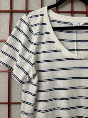 Gap linen blend navy and white stripe top size large thumbnail 3
