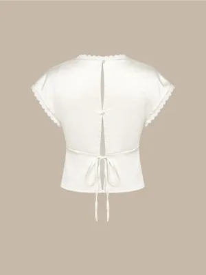 Rihoas Apricot V Neck Lace Satin Tee thumbnail 7