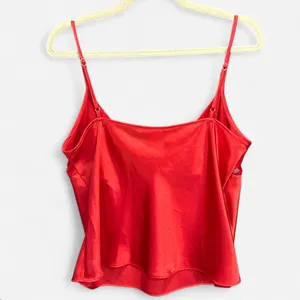 Y2K Red Heart Print Satin Camisole Crop Top Size Large Slip Tank thumbnail 4