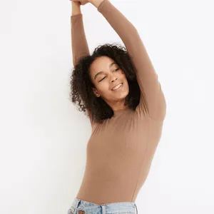 Madewell Ribbed Crewneck Full-Coverage Bodysuit Brown Size S thumbnail 7