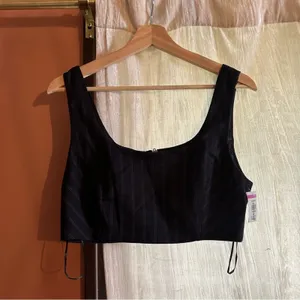 Avec‎ Les Filles Pinstripe Corset Top Tank Charcoal Black Sleeveless NWT Size M thumbnail 2