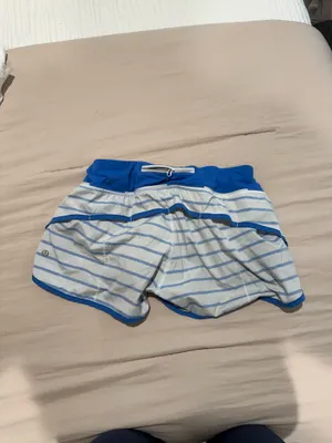 Blue and white striped Lululemon hotty hot shorts thumbnail 2