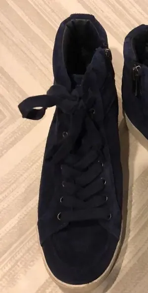 Sam Edelman Navy Blue Suede High Top Sneakers Side Zipper Size 8.5 thumbnail 1