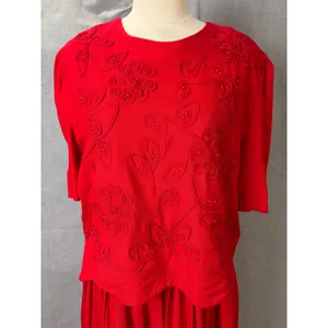 Vintage Karin Stevens Red‎ Beaded Overlay Maxi Dress 80s 90s thumbnail 2