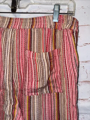 Sundance Pink Tan Stripe elastic Waist Bakari Beachy Pants Roll Tab Hem S pocket thumbnail 8