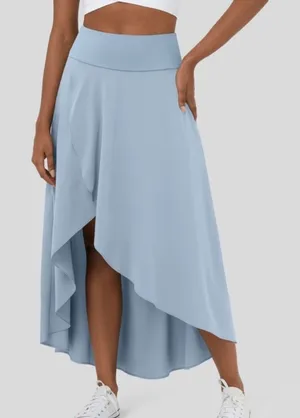Halara High Waisted High Low Ruffle 2-in-1 Flare Mesh Maxi Skirt Blue M‎ thumbnail 1