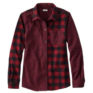 LL Bean Red/Black Scotch Plaid Cotton Flannel Button Shirt Relaxed Fit LARGE thumbnail 12