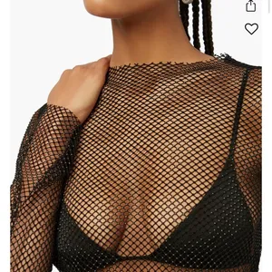 WeWoreWhat Crystal Mesh Mock Neck Top Size Medium thumbnail 5