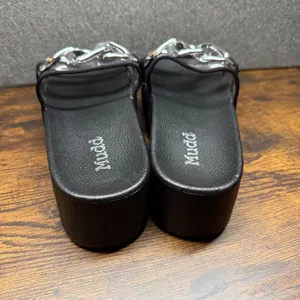 Chunky Platform Slides Black Clear Strap Silver Chain Sandals‎ Y2K Streetwear thumbnail 4