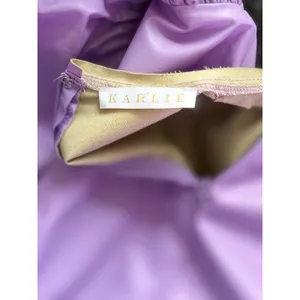Karlie Lavender Faux Leather Puff Sleeve Top Medium Vegan Leather Blouse thumbnail 5