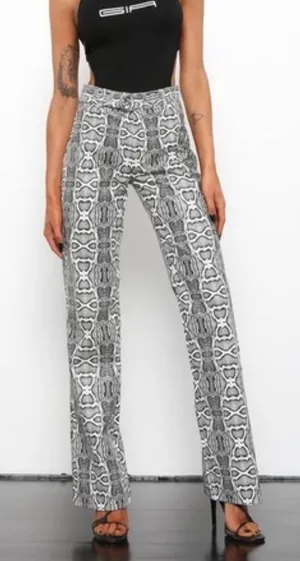 I.AM.GIA Shiraz Snake Print Pants Black White High Waisted Belted Womens Size XS thumbnail 1