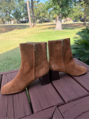 Ann Taylor Brown Suede Square Toe Sculptural Heel Boots Size 9 thumbnail 7