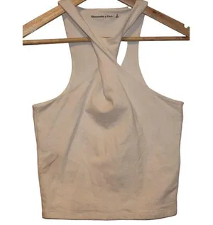 Women's Abercrombie & Fitch White Cotton Twisted Crop Top Tank Top Size Small S thumbnail 1