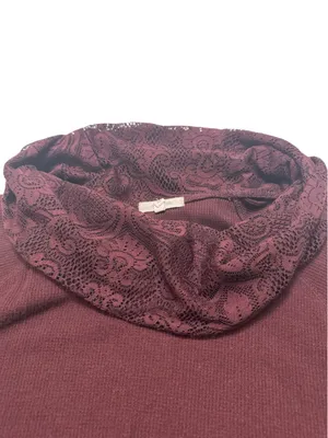 Maurices Lace-Trim Cowl Neck Tunic - Burgundy thumbnail 7