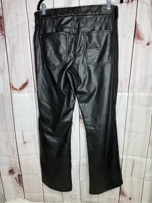 American Eagle Outfitters Black Faux Leather Flare Pants thumbnail 4