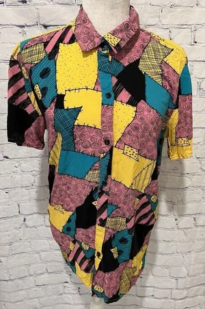 Hot topic Disney The Nightmare Before Christmas Sally Woven Button-Up Top Medium thumbnail 1
