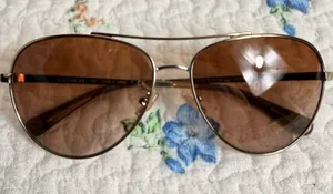 Coach Gold Aviator Sunglasses Shiny Light Gold with Brown Lenses # HC 7099B thumbnail 1