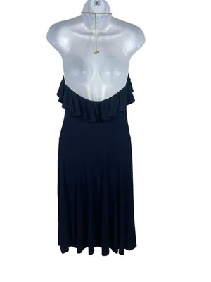 Lauren Ralph Lauren Navy Halter Cocktail Dress Gold Chain Neck Keyhole 8 thumbnail 6