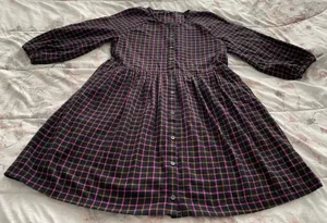 Madewell Plaid Flannel Pink Black Raglan Button Front Shirt Dress with Pockets, size 0 thumbnail 1