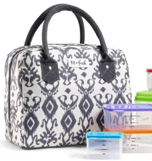 Fit&Fresh Bloomington charcoal lunch charcoal ikat tote thumbnail 2