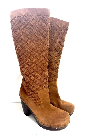 UGG Arroyo Tan Woven Braided Suede Tall Clog Boots Size 10 thumbnail 1
