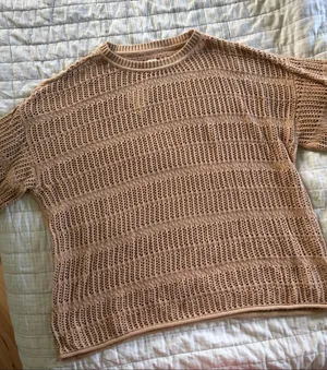aerie Open-Weave Crewneck Sweater in Tan thumbnail 1