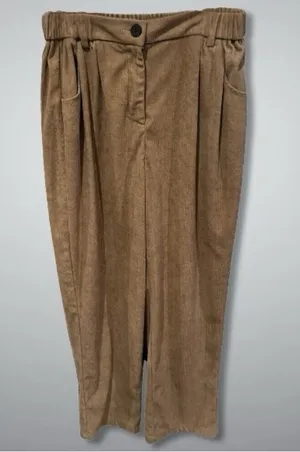 Women's Brown Corduroy Pants Elastic Waist, Size L thumbnail 1