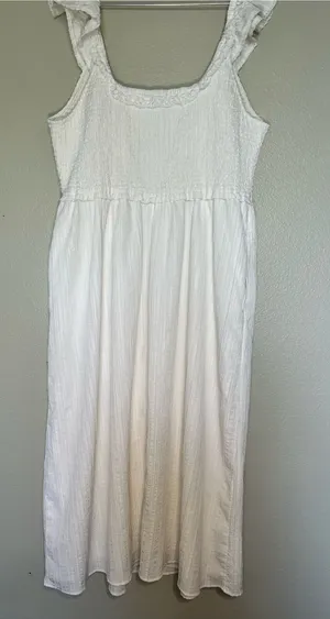 American Eagle Outfitters White Smocked Midi Coastal Dress Size XL thumbnail 1