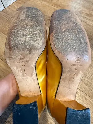 VS Vintage Yellow Patent Leather Chunky Heel Loafers Made in Italy Mod Retro 7 thumbnail 6