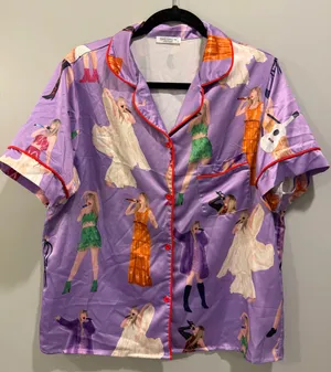 SheShow Swift Swiftie Eras Tour Outfits Button-Down Pajama Top and Shorts Set Purple thumbnail 2