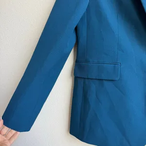 Zara Deep Teal Blue One Button Blazer Interview Career Wear Casual Size Small thumbnail 2