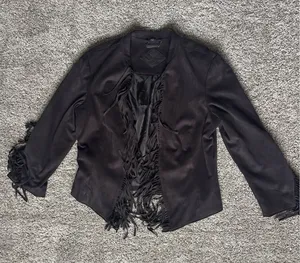 Jou Jou Black Suede Frindge Jacket Size M thumbnail 1