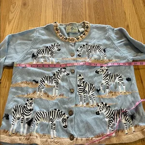 Vintage Design Options Zebra Novelty Print 3/4 Sleeve Cardigan Sweater Sz XL thumbnail 4