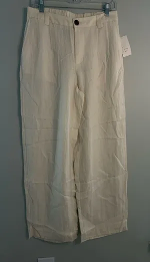 a new day Cream Wide-Leg Linen-Blend Trousers 8 thumbnail 1