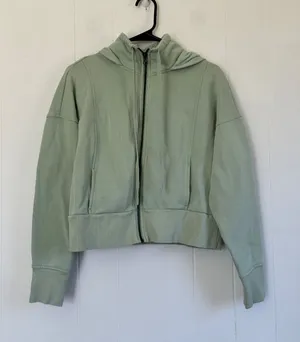 Core10‎ Womens Cropped Full Zip Hoodie Sage Green Relaxed Fit Sweatshirt M thumbnail 1