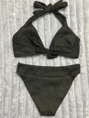 Black Metallic Halter Bikini Set - Women Swim thumbnail 2