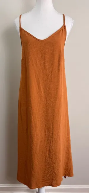 See You Monday Rust Orange Crinkle Midi Dress Womens Medium NWT Spaghetti Strap thumbnail 1