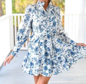Sugar Lips Blue Toile Pintuck Shift Dress thumbnail 1