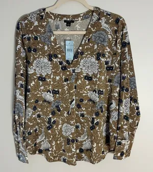 Ann Taylor‎ Brown and white blouse NWT size MP thumbnail 1