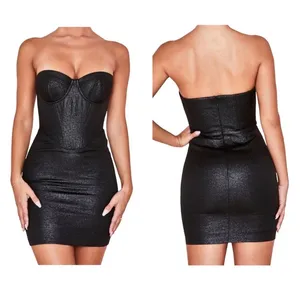 House of CB Eevi black sparkle strapless bustier mini dress XS thumbnail 2