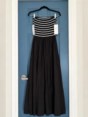 Double Zero Black Striped Strapless Midi Dress – Size Small NWT thumbnail 5