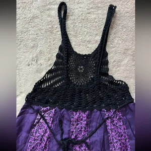 FREE PEOPLE Women’s Purple Silk Open-Crocheted Top Tie-Back Size‎ Small thumbnail 4