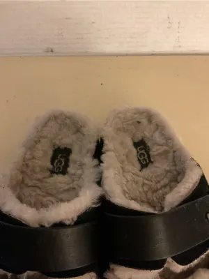UGG women black suede leather sheepskin platform greenpoint sandals 6.5 thumbnail 9
