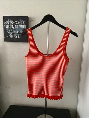 Red & White Striped Tiered Skater Set 2 pieces Size M thumbnail 2