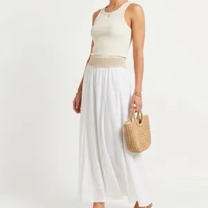 Venus White 100% Cotton Maxi Skirt Crochet Waist Boho Medium Quiet Luxury Beachy thumbnail 2