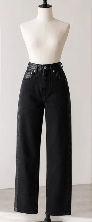 Abercrombie Jeans Womens 25R Black 90s Straight Ultra High Rise Faux Leather thumbnail 1