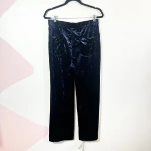 Halara Velvet Pants Large Navy Blue High Waisted Straight Leg‎ Pull On thumbnail 2