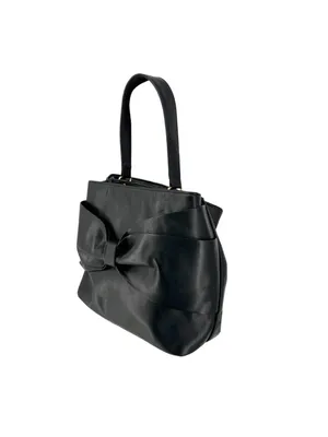 Betsey Johnson Black Bow Tote Faux Leather Floral Lining Whimsygoth Coquette thumbnail 3