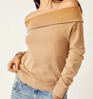We The Free by Free People Off-the-Shoulder Top – Size S – 100% Cotton Tan Knit thumbnail 1